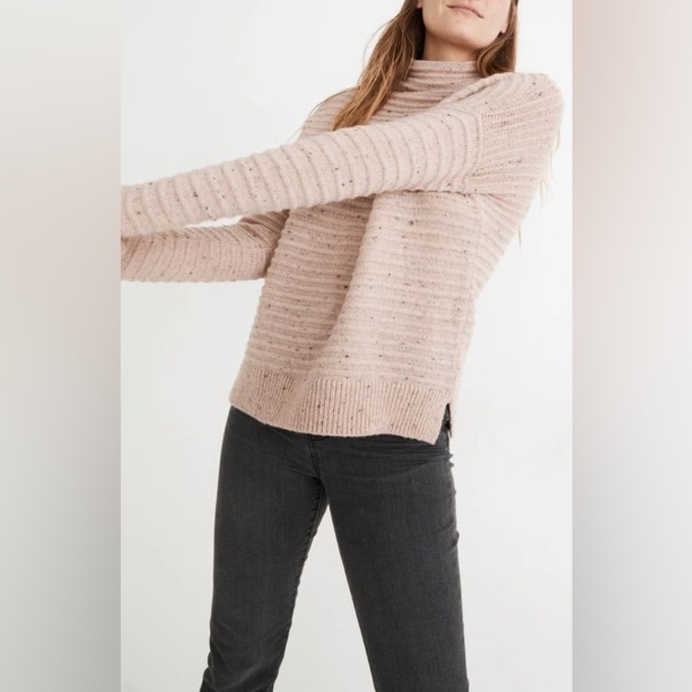Madewell Belmont mock neck rib knit ottoman stitch sweater in oatmeal color - Picture 10 of 12